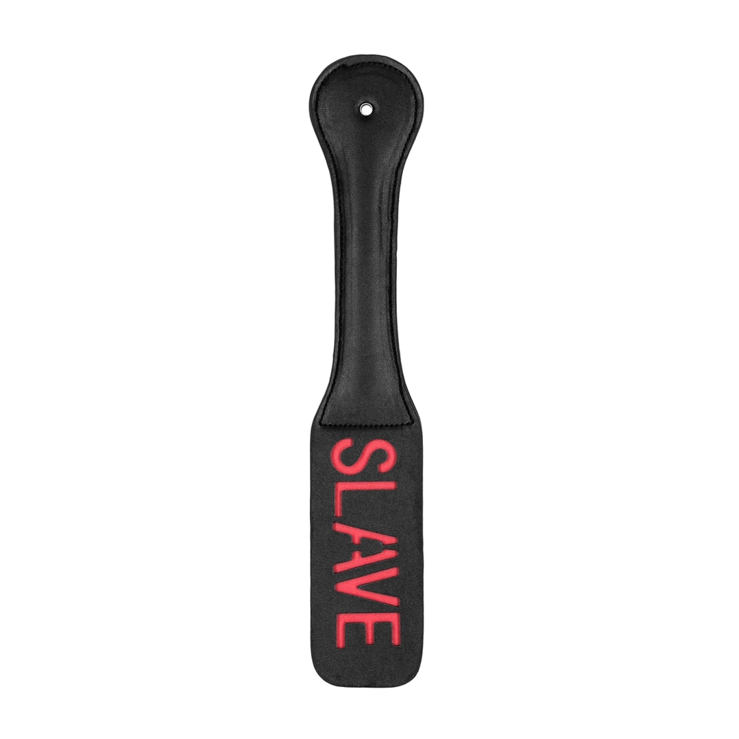 Ouch! Paddle SLAVE – skórzane, elastyczne paddle z tłoczonym napisem, czarne