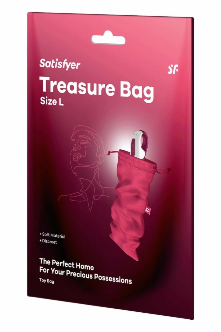 Satisfyer Treasure Bag L Pink, woreczek ochronny na akcesoria, rozmiar L, różowy, ściągacz
