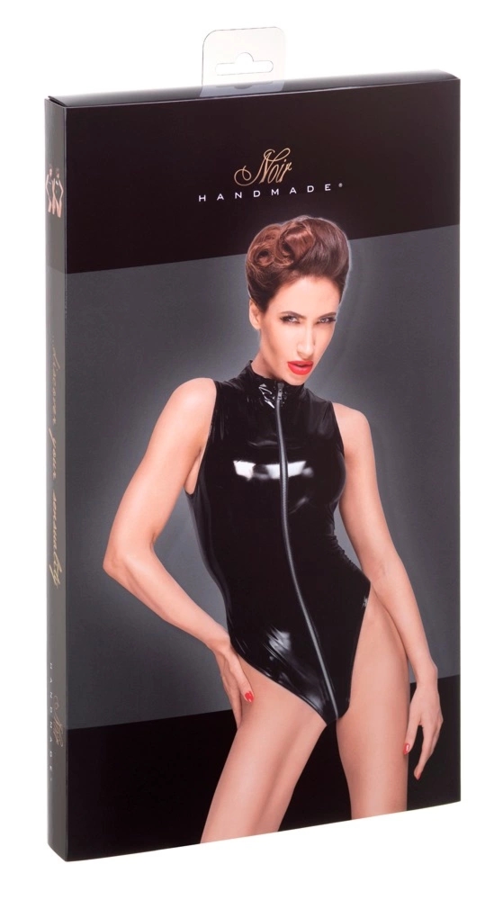 Noir Body Winylowe Czarne XL z Dwustronnym Srebrnym Zamkiem i Stójką