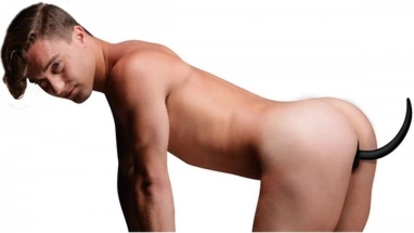 XR Brands Puppy Tail silikonowy korek anatomiczny z elastycznym ogonkiem, czarny
