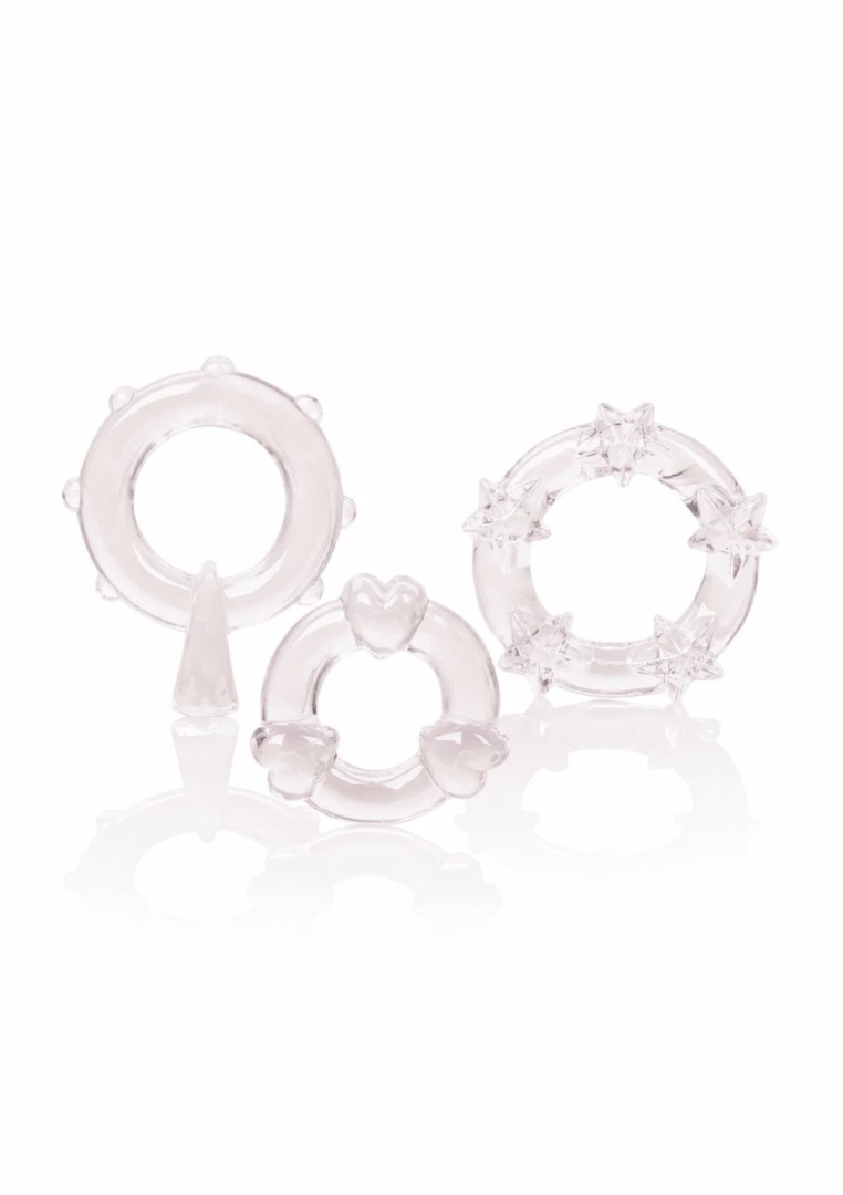 CalExotics Magic C-Rings – zestaw 3 elastycznych pierścieni TPR z wypustkami, różne kształty