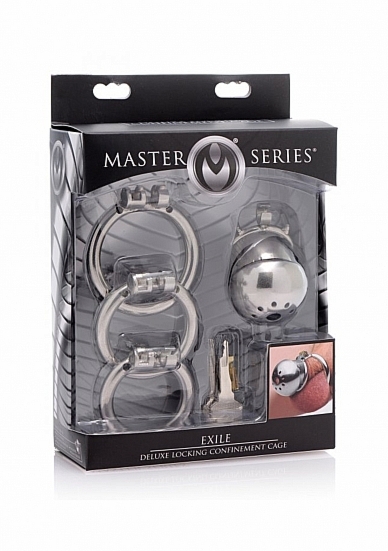Silver Exile Deluxe zamykana klatka na penisa AF236 - Exile Deluxe Locking Confinement Cage - Silver