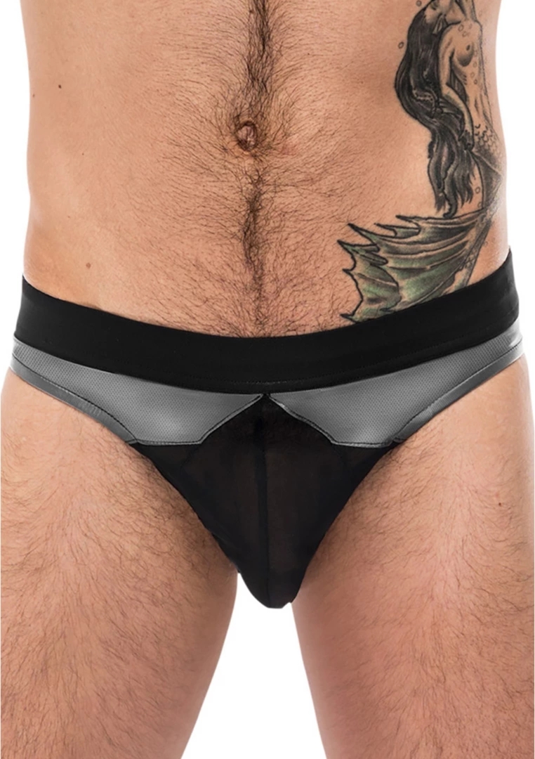 Male Power LXL Iron Clad - stringi męskie z siateczką, czarne, niska talia, T-back