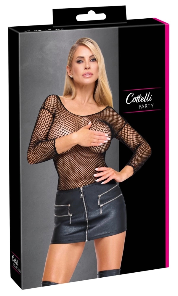 Cottelli PARTY Mini spódnica imitacja skóry L – czarna z zamkami, elastyczna, L