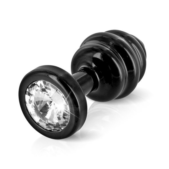 SexShop - Prążkowany ozdobny plug analny - Diogol Ano Butt Plug Ribbed Black 25mm Czarny