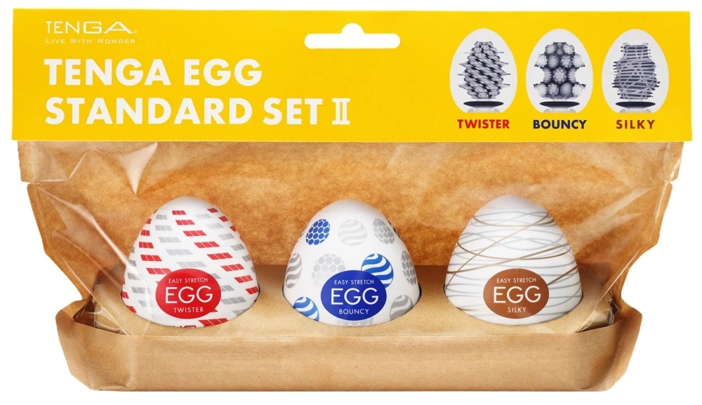 Tenga Egg Standard Zestaw 3 modele Twister Bouncy Silky – elastyczne etui z lubrykantem