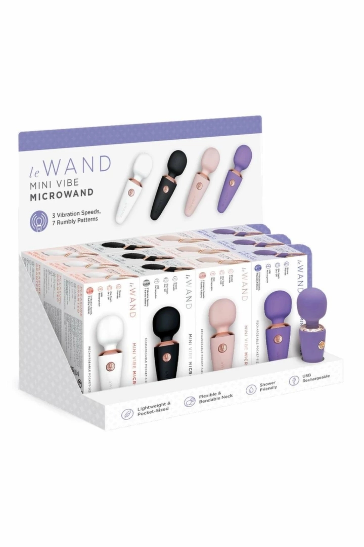 Le Wand Mini Micro Wand Zestaw 12 szt. z testerem - ekspozytor sklepowy, 4 kolory