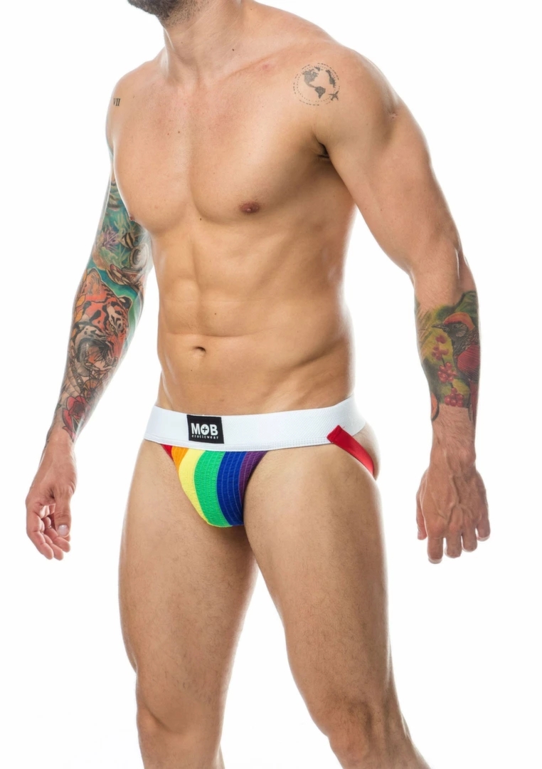 MOB Pride Classic Jock klasyczny jockstrap bawełniany, tęczowy design