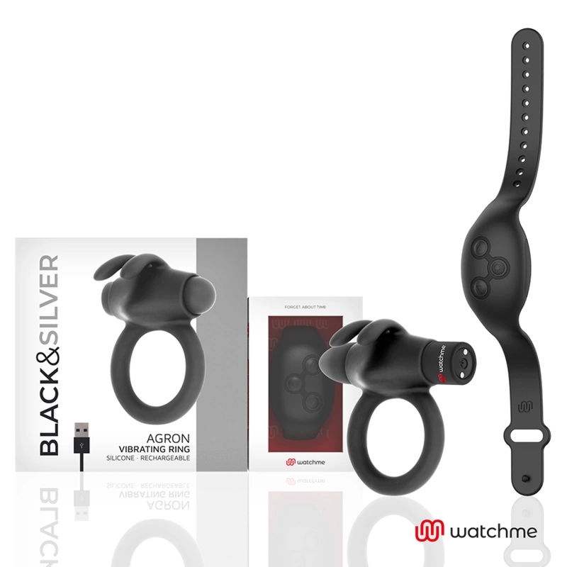 BLACK&SILVER Agron – silikonowy pierścień z pilotem WatchMe, czarny, 10 trybów, wodoodporny