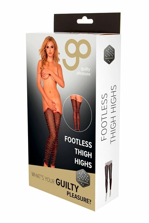 Guilty Pleasure GP PRINTED FOOTLESS THIGH HIGHS M czarno-czerwone pończochy bez stop Datex