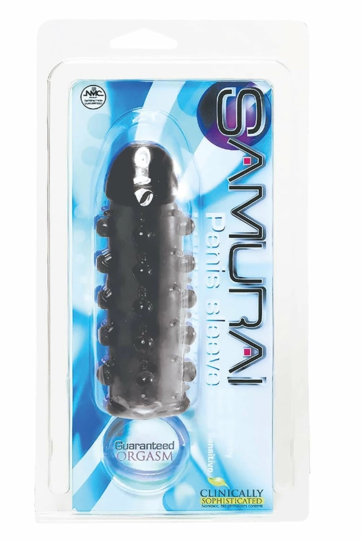 SAMURAI Penis Sleeve Black – elastyczny rękaw intymny, anatomiczny silikon, czarny, 13 cm
