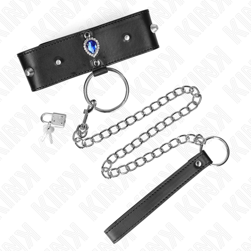 KINK Naszyjnik z paskiem, niebieskie zdobienia, regulacja 36-43 cm, szerokość 5 cm