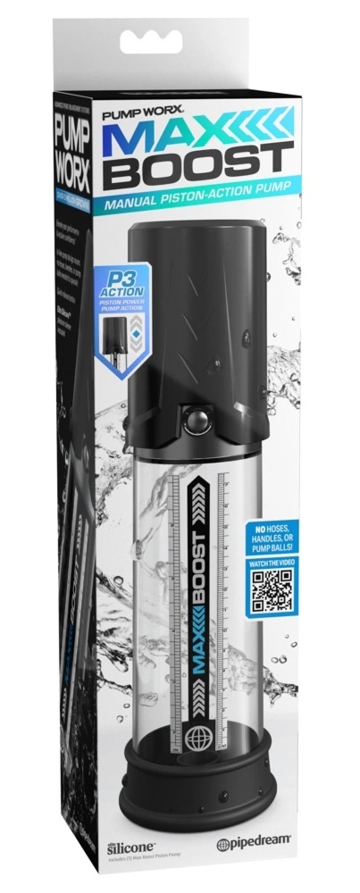Pump Worx Max Boost Black – Przezroczysta pompa prożniowa, system treningowy, 28,6 cm