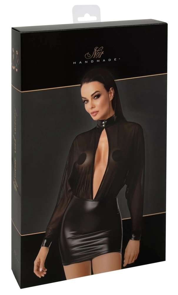 Noir Orgia XL Czarna Mini Sukienka z Tiulową Górą i Powerwetlook