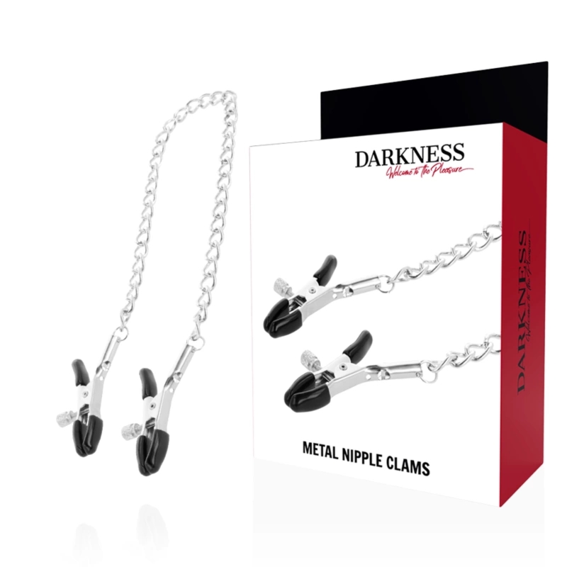 Darkness Metalowe Zaciski Regulowane na Sutki z Łańcuszkiem – stal nierdzewna, unisex