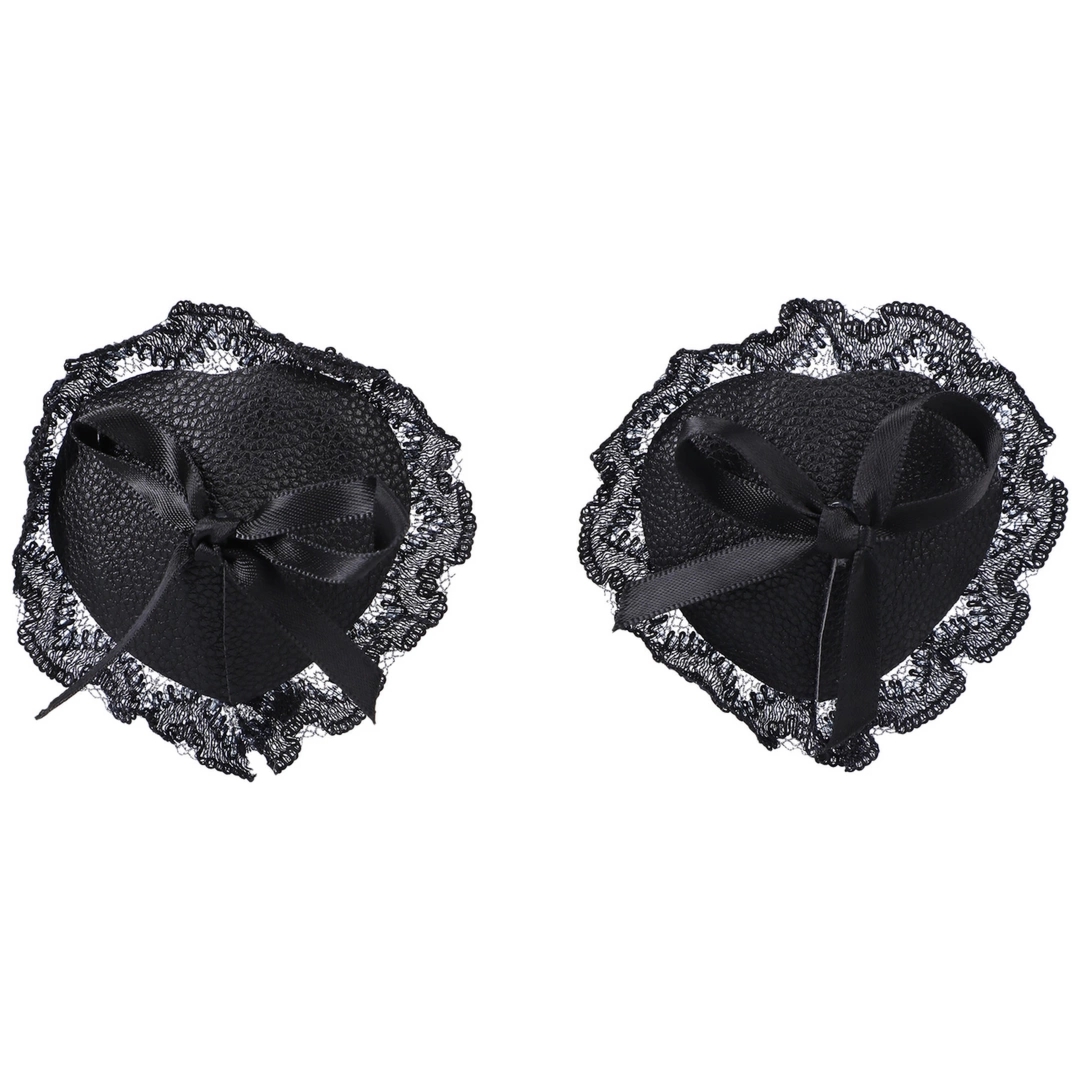 Doc Johnson Black Pasties naklejki dekoracyjne skóra vegan i koronka, czarne, uniwersalne