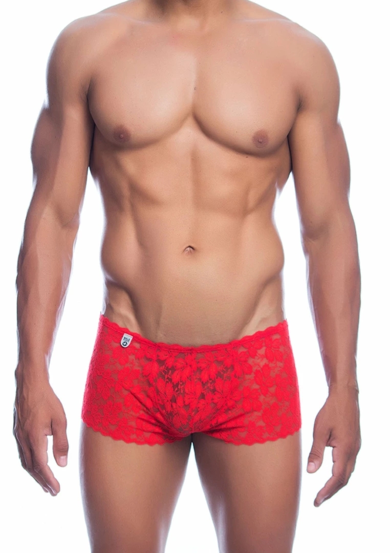 MOB Eroticwear Rose Lace Boy Short – koronkowe szorty męskie z motywem rożanym, czarne
