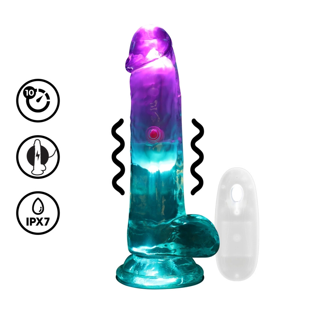 RealRock LED Transparent Model 15 cm – Wibrujący, przyssawka, podświetlenie LED