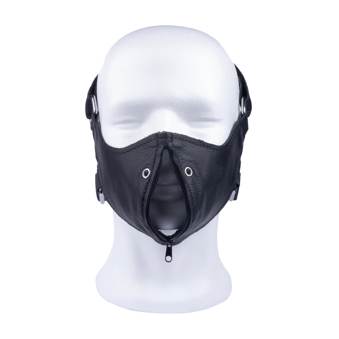 Red Leather Anatomiczna Maska Skórzana z Suwakiem, Czarna, Regulowana, Europejska