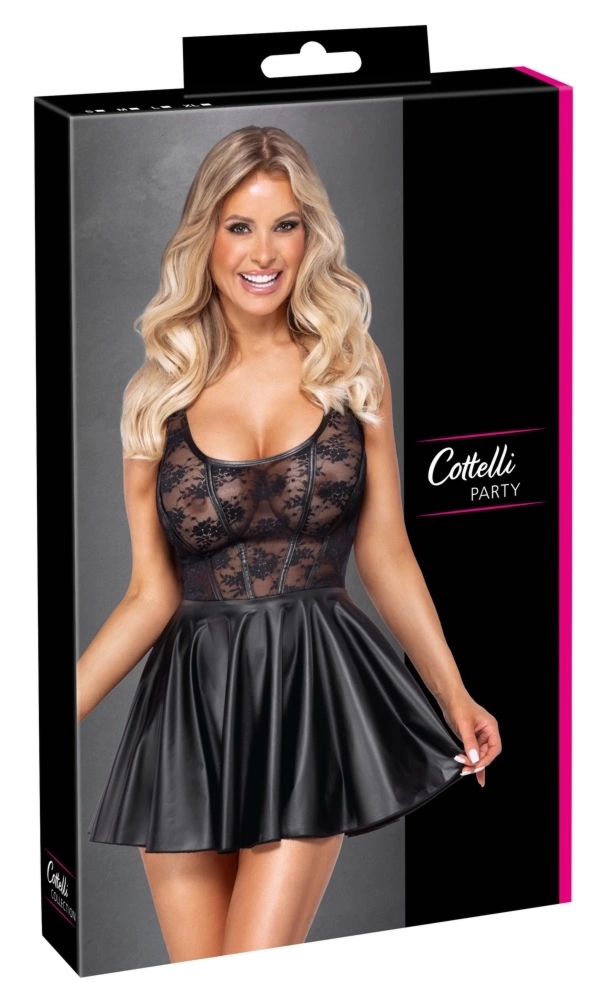 Cottelli Collection PARTY Sukienka mini L czarna – elastyczna koronka, matowa spódnica, anatomiczny krój