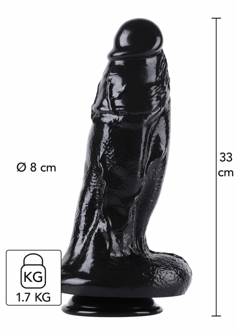 HIDDEN DESIRE Dong Xtra Thick 32.5 cm model XXL, szeroka podstawa, czarny PVC