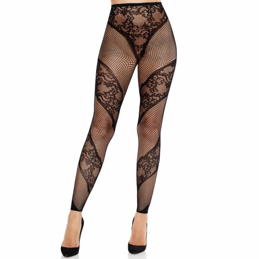 Leg Avenue rajstopy bez stóp czarne z koronką i siateczką, model 714718574684