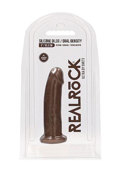 Realrock Dildo 15,5CM przyssawka bez jąder REAL - Silicone Dildo Without Balls - Brown - 15,3 cm