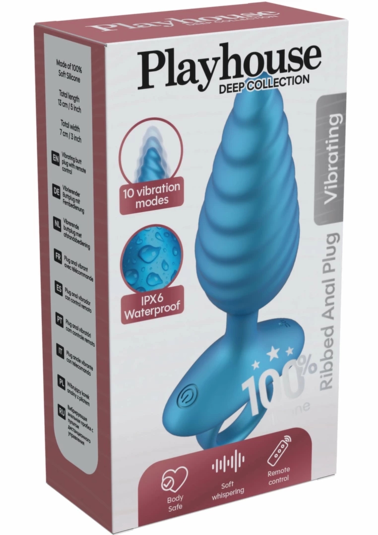 Ribbed Anal Plug Vibrating + Remote silikonowy korek z żebrowaną powierzchnią, 10 trybów, pilot