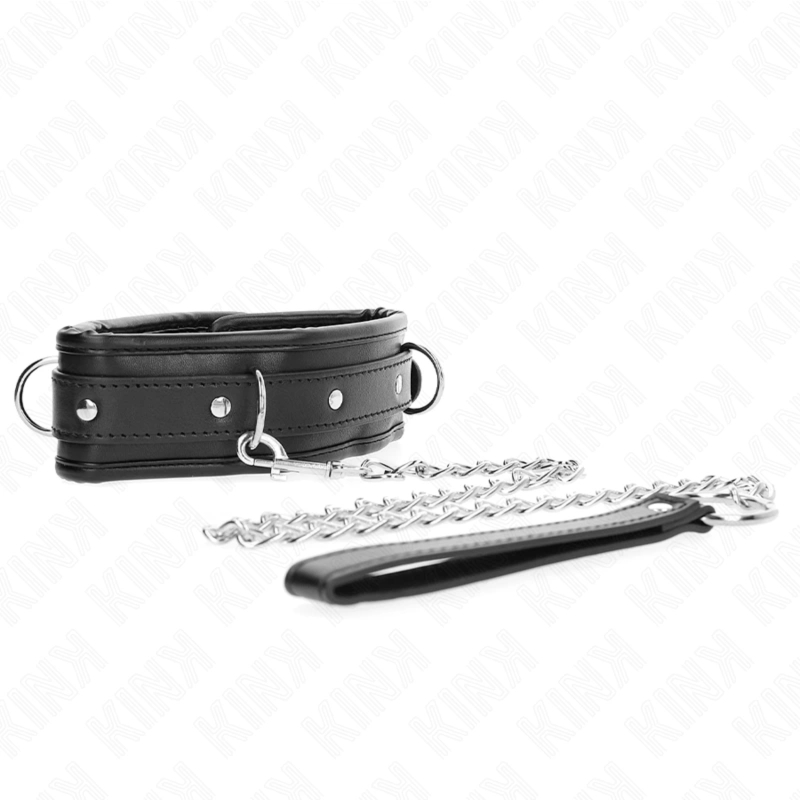 KINK Ciężki naszyjnik z paskiem 65 cm, model 1, regulacja 36,5-50 cm, metal, ekoskóra