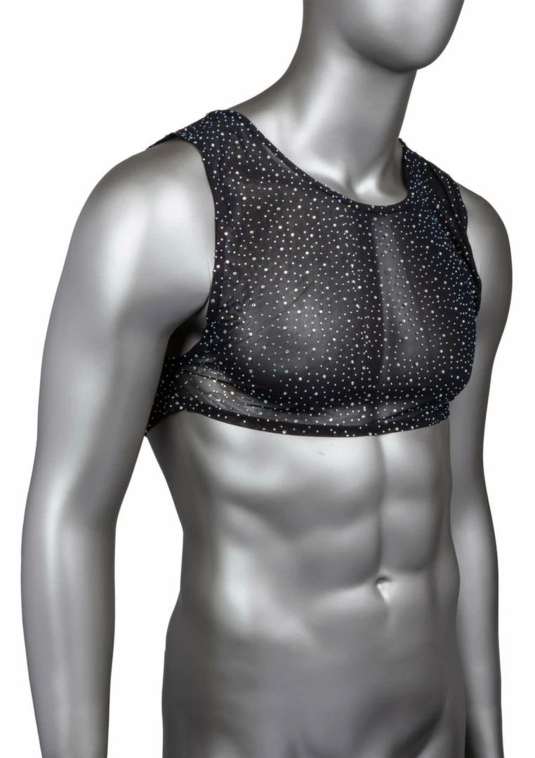 CalExotics Radiance Crop Top damski z siateczki i kryształkami, czarny, elastyczny