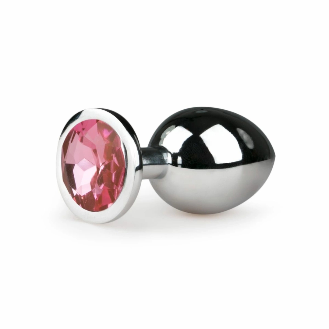 EasyToys Metalowy Plug Anatomiczny M Srebrny z różowym kryształem i lustrzanym połyskiem