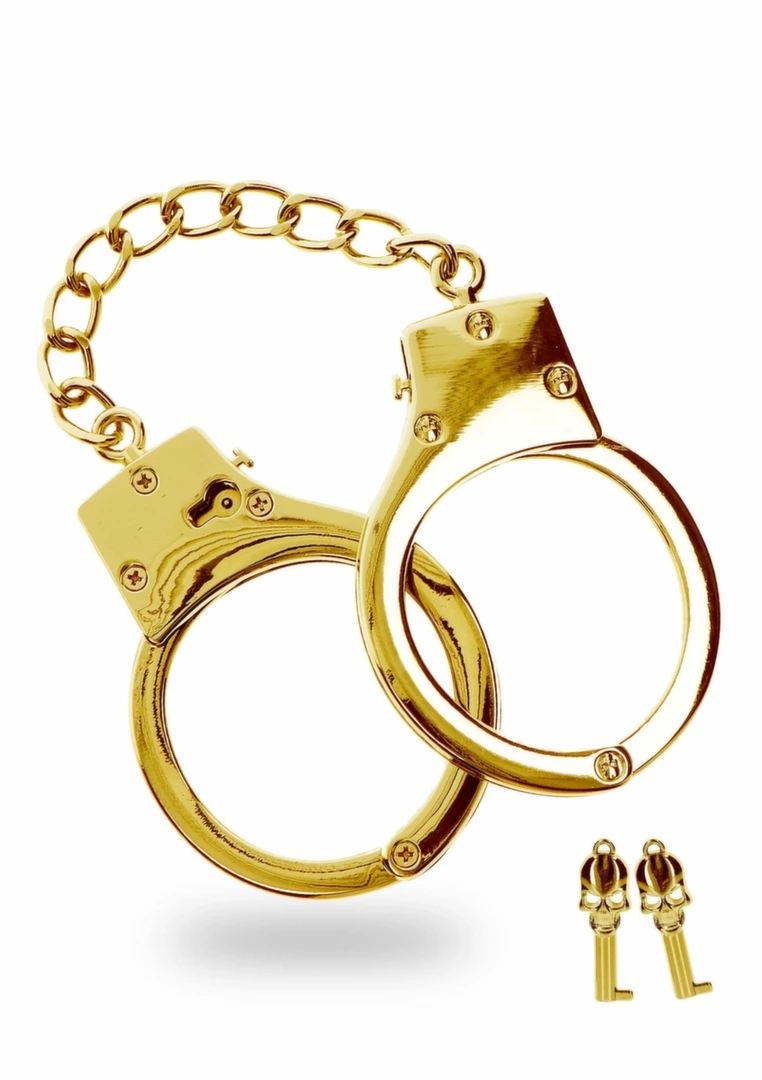 Shots Gold Plated kajdanki regulowane, złocone z kluczykami i etui, metalowa konstrukcja