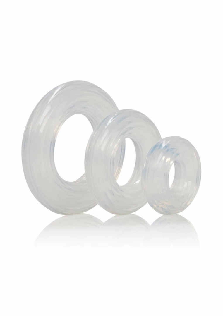 CalExotics Premium Silicone Ring Set – zestaw 3 elastycznych pierścieni silikonowych, przezroczyste