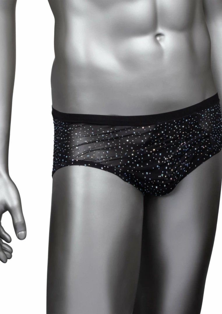 CalExotics Radiance Classic Briefs męskie slipy siateczkowe z kryształkami, czarne