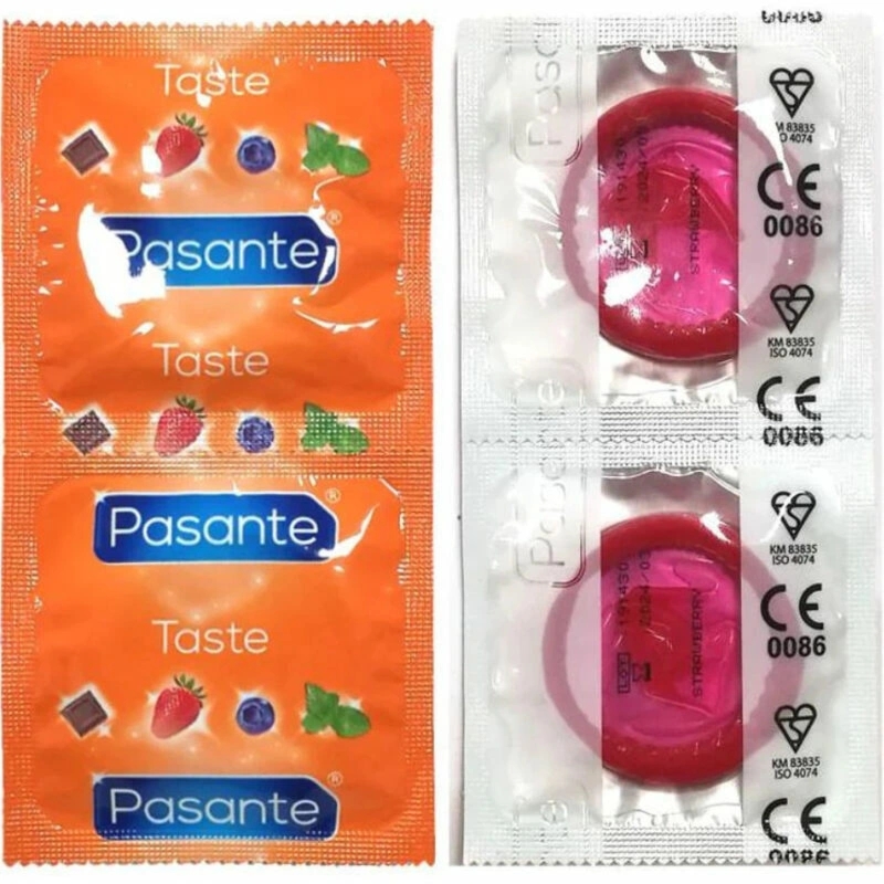 Pasante Strawberry 144 szt. prezerwatywy smakowe truskawkowe, czerwone, lateksowe
