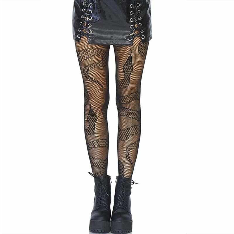 Leg Avenue pończochy kabaretki czarne z wzorem wężowym, siateczka, One Size