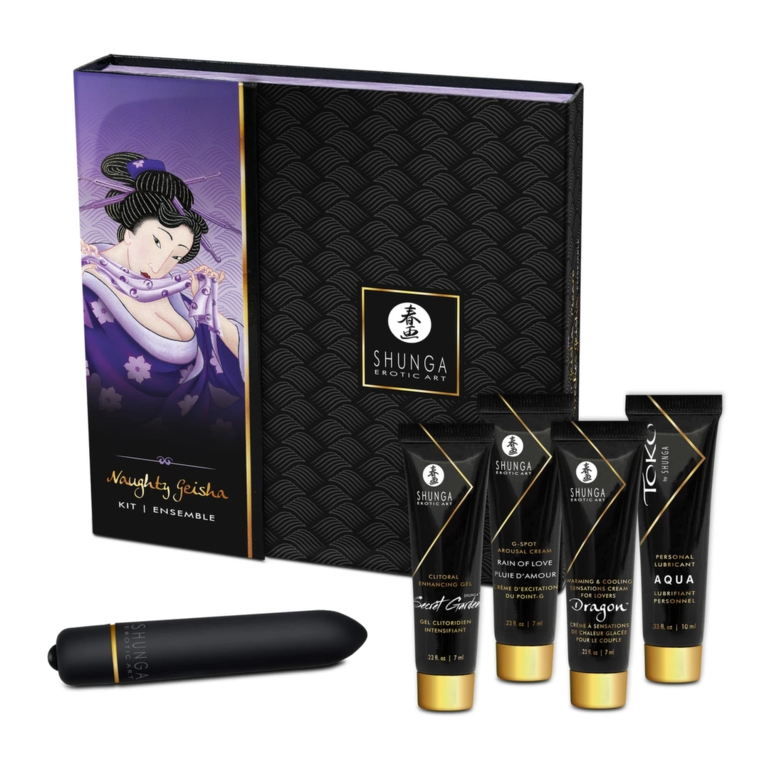 Shunga Naughty Geisha Kit zestaw miniaturowych akcesoriów pielęgnacyjnych i wibracyjnych