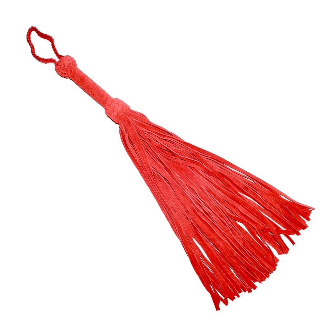 Prowler RED Leather Suede Flogger – elegancki pejcz zamszowy czerwony, rączka ergonomiczna