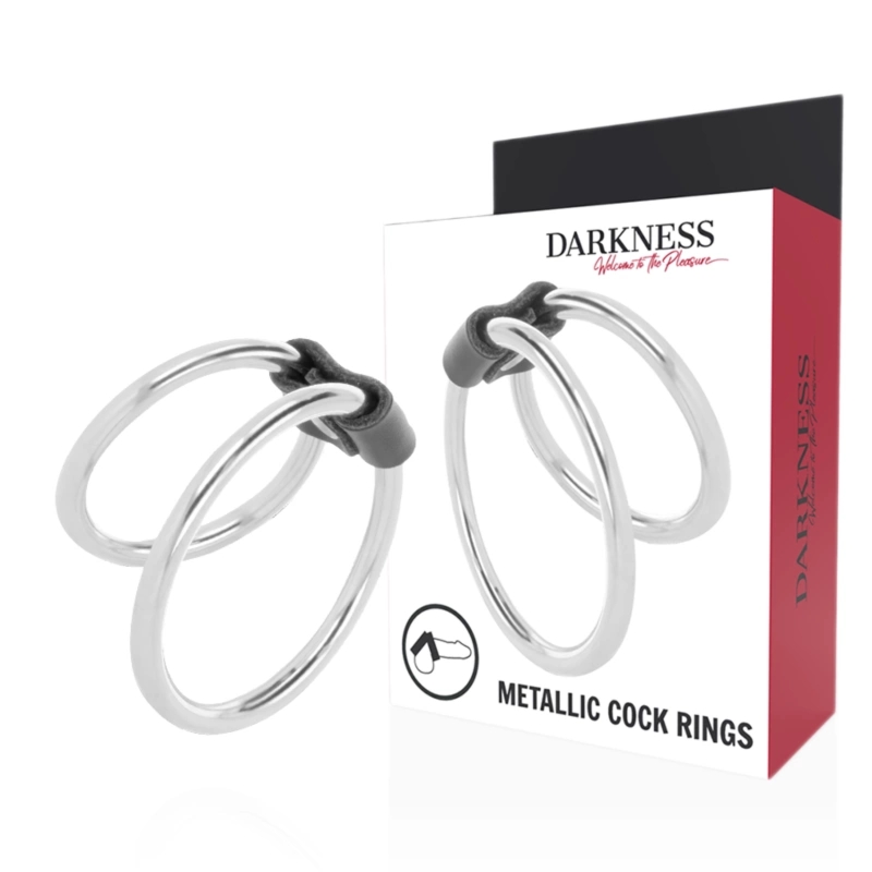 Darkness Metalowy podwójny pierścień regulowany, 5 cm i 3,8 cm, stal bez niklu