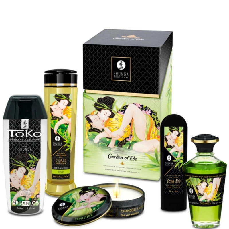 Shunga Organic Edo Garden – zestaw pielęgnacyjny 5w1 z olejkami i świecą do masażu