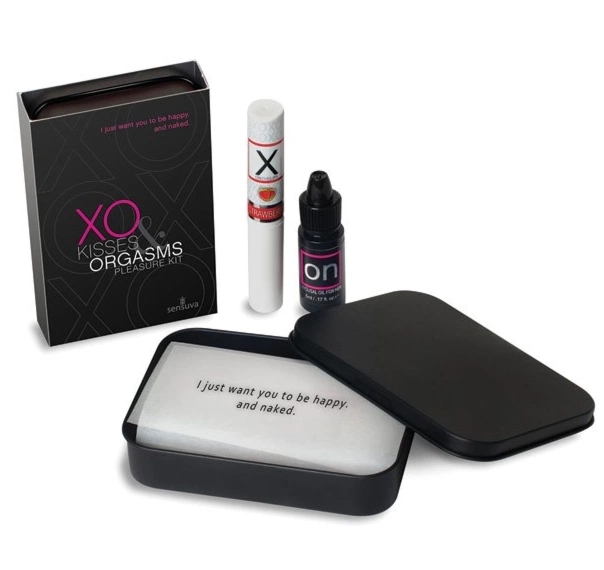 Sensuva XO Kisses & Orgasms – zestaw: balsam do ust + olejek pielęgnacyjny 5ml, przewodnik