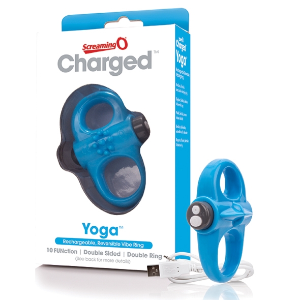 Sexshop - The Screaming O Charged Yoga Vibe Ring Niebieski - Pierścień wibrujący na penisa