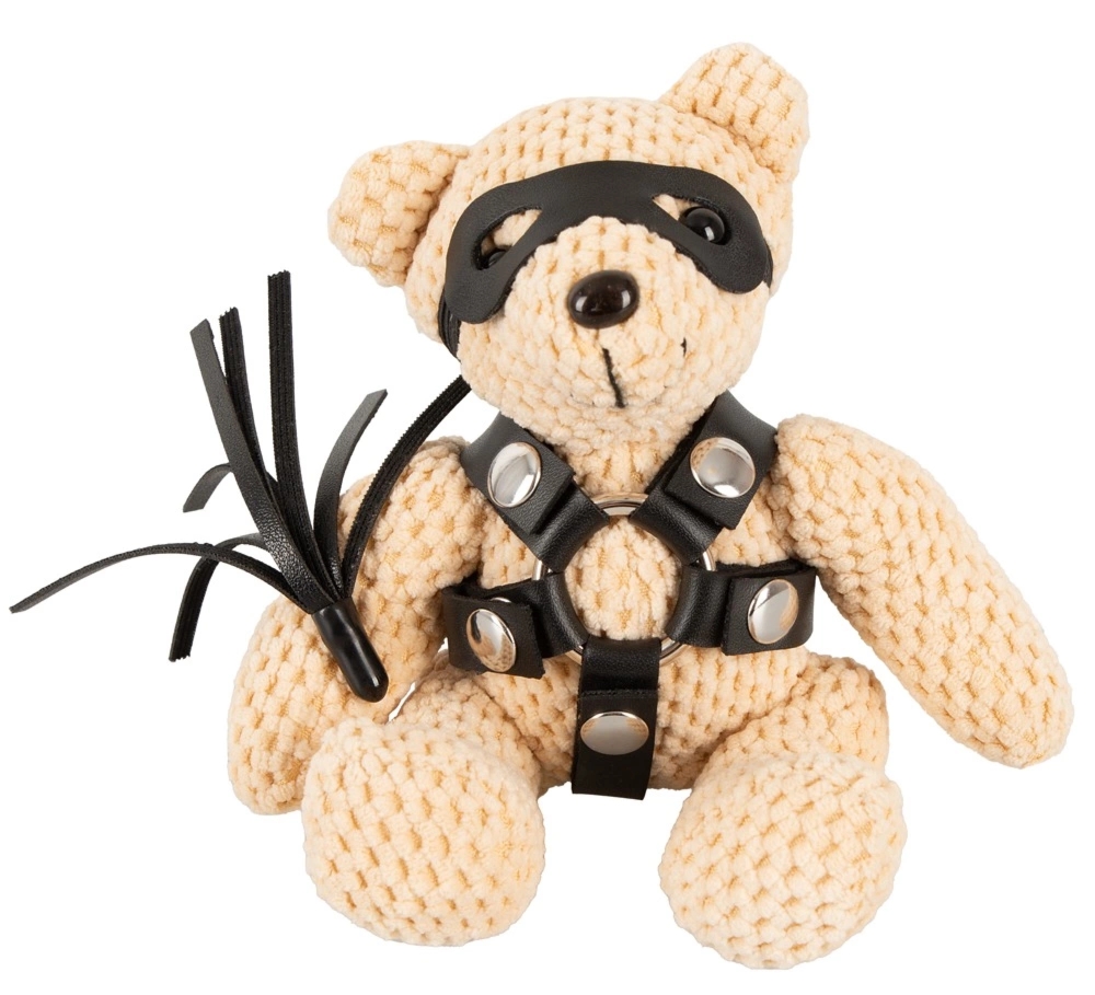 Bad Kitty Teddy breloczek z mini akcesoriami SM – czarny miś, harness, 11 cm