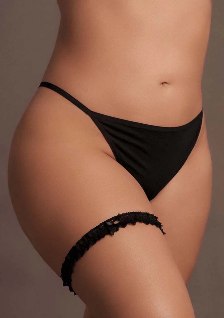 Le Desir Noel Plus Size koronkowa podwiązka z ozdobną kokardką, czarna