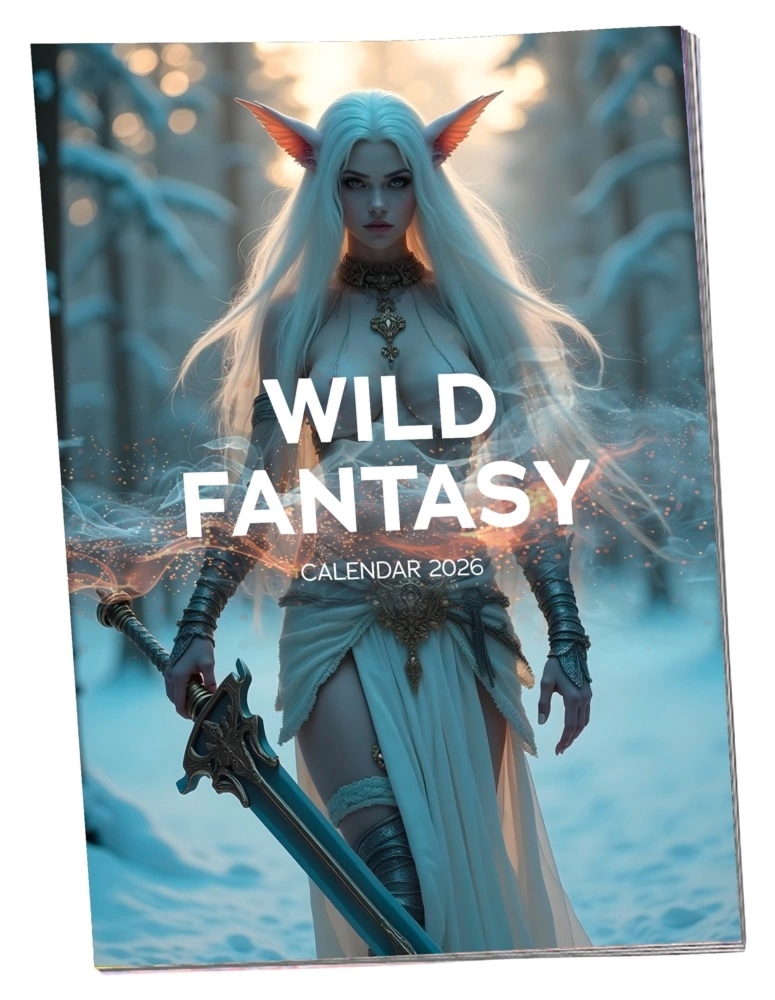 Calendaria Creatures 2026 – zestaw 12 stron A3 z grafiką fantasy, artystyczny kalendarz