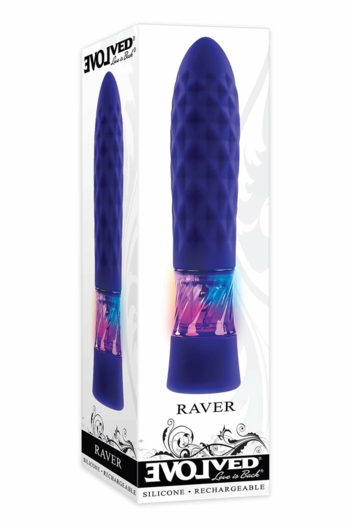 EVOLVED RAVER mini-wibrator LED, 8 trybow, diamentowa tekstura, silikonowy, 12,3 cm