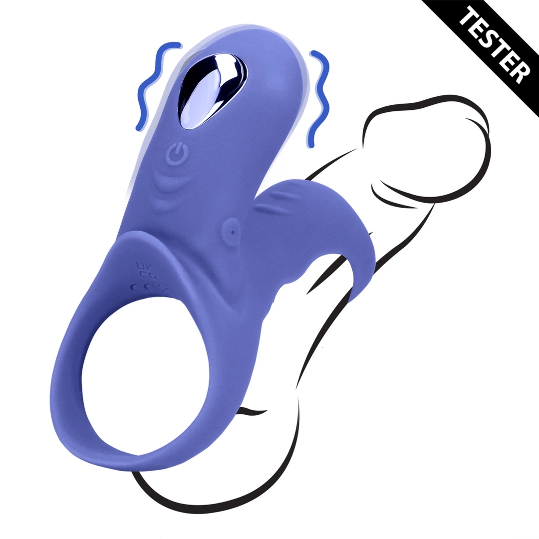 Loveline Tamiya Blue - Pierścień wibrujący z funkcją stymulacji, anatomiczny, tester