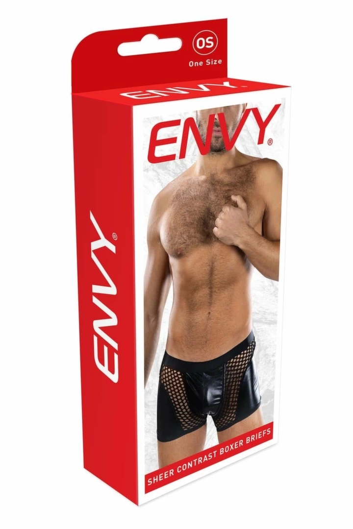 ENVY Sheer Contrast Boxer Briefs Black OS – bokserki z siateczką i kontrastowymi panelami, czarne