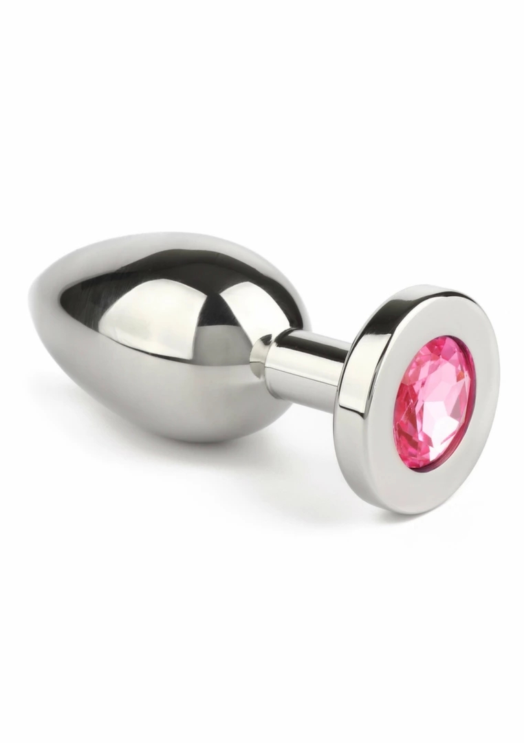 Mr. Steel Jeweled Plug Medium stalowy z kryształem dekoracyjnym, anatomiczny, 8 cm