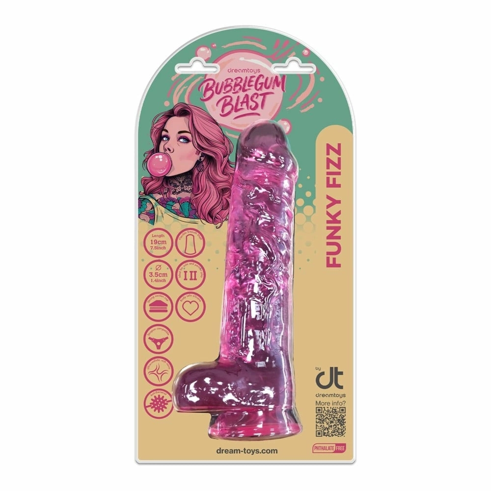 Bubblegum Blast Funky Fizz Pink Classic Jelly 19 cm elastyczny model TPE z przyssawką